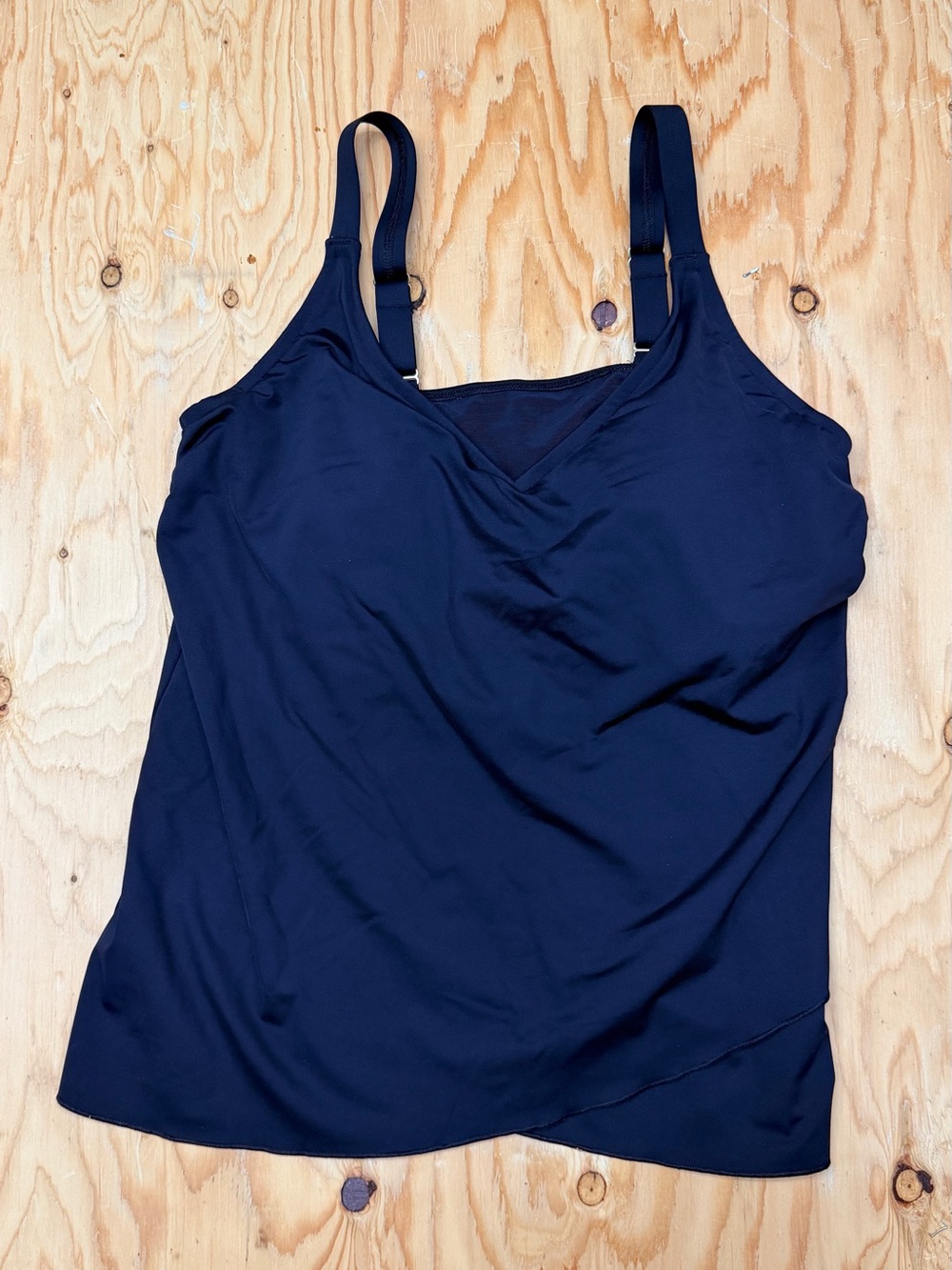 Lands' End Navy Sweetheart Wrap Underwire Tankini Top D-Cup L 14-16